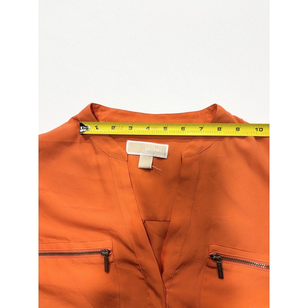 MICHAEL Michael Kors Blouse Womens Large Orange V Neck Zip Pocket Tunic Top - Picture 11 of 16